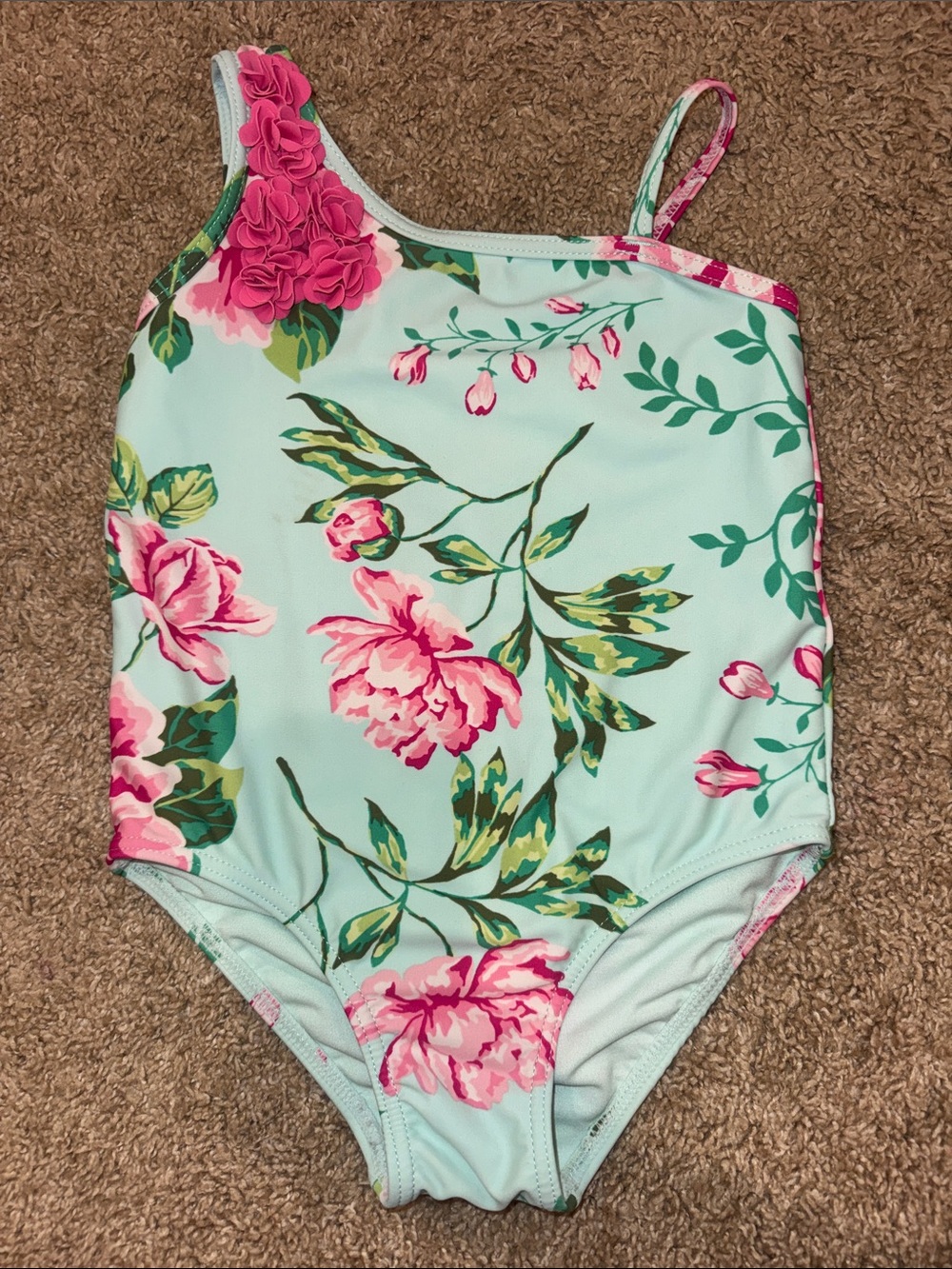 Gymboree Girls' Mint Floral One-Piece Swimsuit with Pink Accents